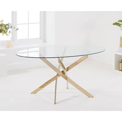 Oak&More Denver 165cm Oval Glass Gold Leg Dining Table
