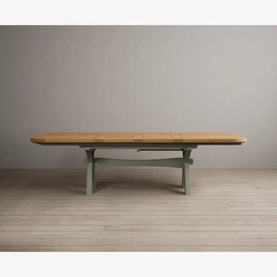 Oak&More Extending Olympia 180cm Oak and Soft Green Painted Dining Table