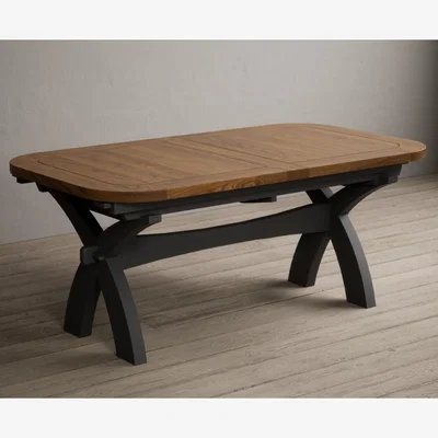Oak&More Atlas 180cm Oak and Charcoal Grey Painted Extending Dining Table