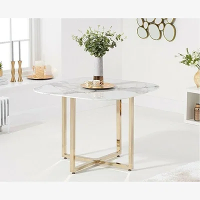 Oak&More Algarve White Marble Gold Leg Dining Table