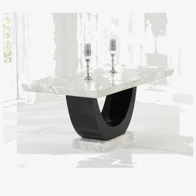 Oak&More Novara 170cm Cream and Black Pedestal Marble Dining Table