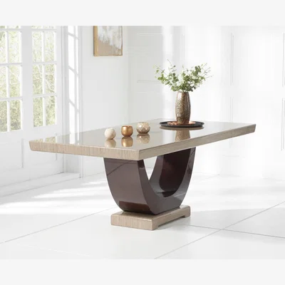 Oak&More Novara 200cm Brown Pedestal Marble Dining Table