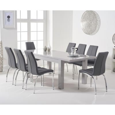 Oak&More Atlanta Light Grey Gloss 160-220cm Extending Dining Table with Cavello Chairs - Cream, 4 Chairs