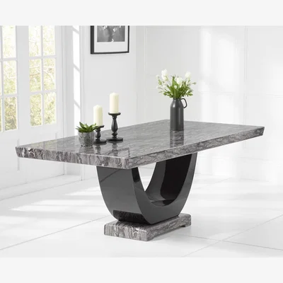 Oak&More Novara 170cm Dark Grey Pedestal Marble Dining Table