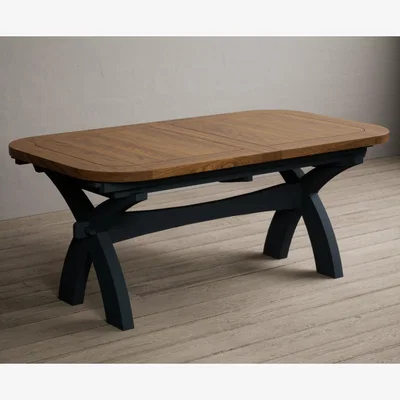 Oak&More Atlas 180cm Oak and Dark Blue Painted Extending Dining Table
