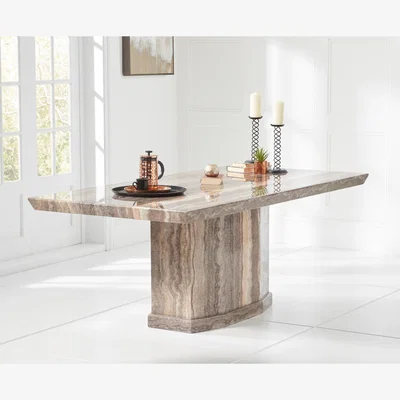 Oak&More Carvelle 200cm Brown Pedestal Marble Dining Table