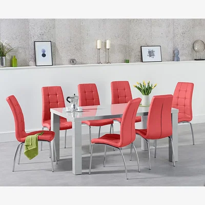 Oak&More Seattle 160cm Light Grey High Gloss Dining Table