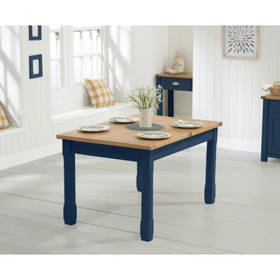 Oak&More Somerset 130cm Oak and Blue Extending Dining Table
