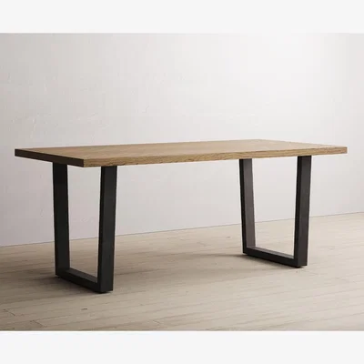 Oak&More Herringbone 190cm Solid Oak and Metal Dining Table