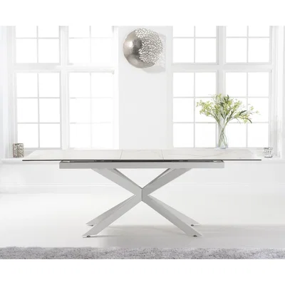 Oak&More Boston 180cm Extending White Ceramic Dining Table with White Leg