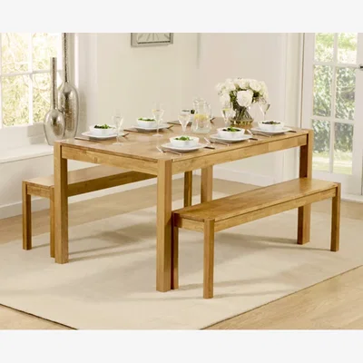 Oak&More Ex-display Oxford 150cm Solid Oak Dining Table with TWO Benches