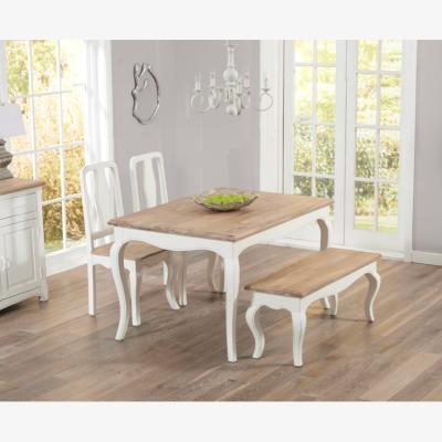 Oak&More Ex-display Parisian 130cm Shabby Chic Dining Table with TWO Chairs and ONE Benches