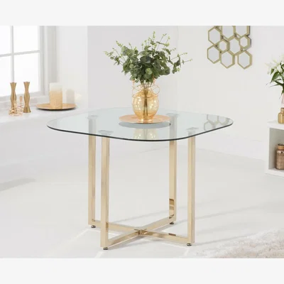 Oak&More Algarve Clear Glass Gold Leg Dining Table