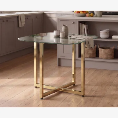 Oak&More Rhodes Clear Glass Gold Leg Dining Table