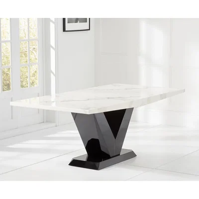 Oak&More Verbier 200cm White V Pedestal Marble Dining Table