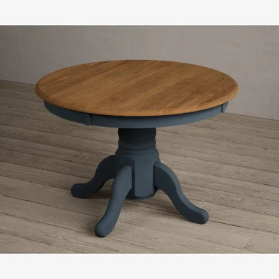 Oak&More Hertford Oak and Dark Blue Painted Extending Pedestal Dining Table