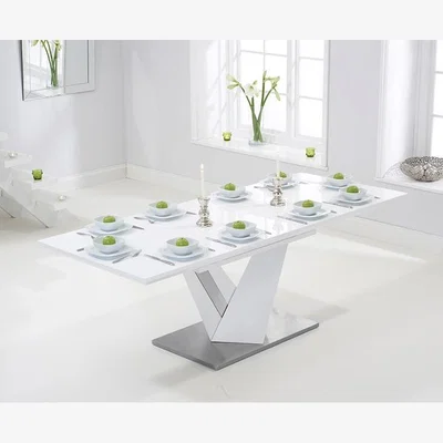 Oak&More Extending Santino 160cm White High Gloss Dining Table
