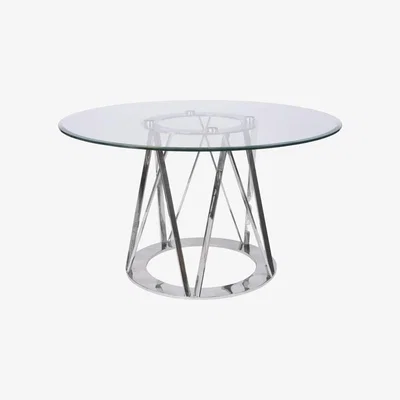 Olivia's Libra Linton Stainless Steel & Glass 4 Seater Round Dining Table