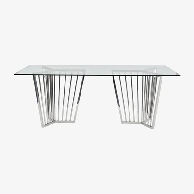 Olivia's Libra Abington Stainless Steel Frame and Clear Glass Dining Table