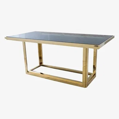 Olivia's Libra Gatsby Rectangular Gold Dining Table With Smoked Glass