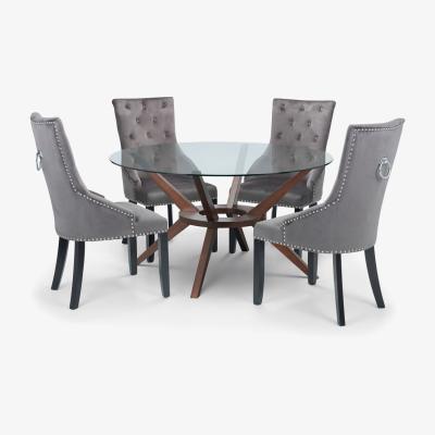 Olivia's Olivia's Chester Large Round Glass Dining Table in Walnut