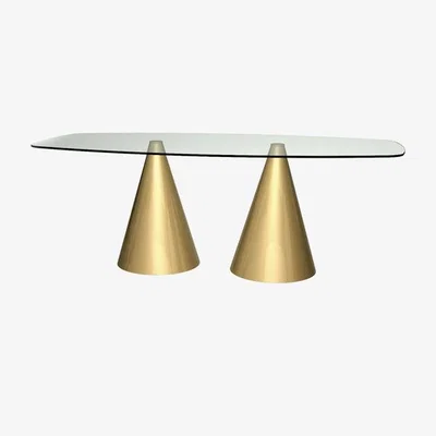 Olivia's Gillmore Oscar Clear Glass Top And Twin Brass Bases 6 - 8 Seater Dining Table
