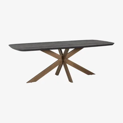Olivia's Richmond Cambon Danish Oval Dining Table in Coffee Brown & Brass / 230cm