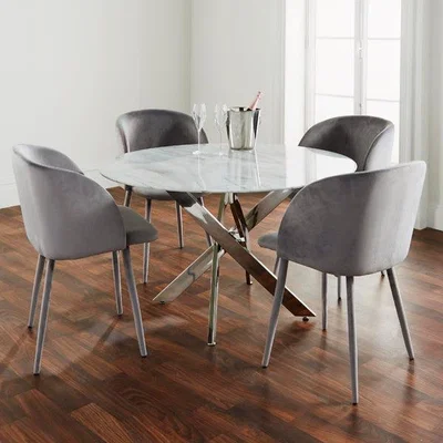 Olivia's Native Home Marble Glass Silver/Round 4 Seater Dining Table / Silver / Twist, Round