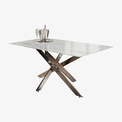 Olivia's Native Home Marble Glass Silver/Rectangle 4 Seater Dining Table / Silver / Twist, Rectangle