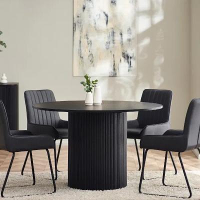 Downtown Julian Bowen Louis Fluted Round Dining Table - Black