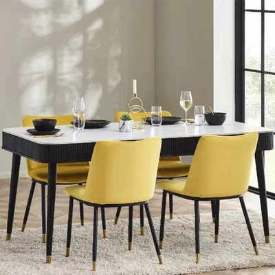 Downtown Julian Bowen Louis Fluted Stone Top Dining Table With Drawers - Black In White/black