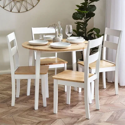 Downtown Julian Bowen Linwood Round Drop Leaf Table - Natural Top In white/natural