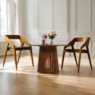 OAT Home Glenariff Wooden Slatted Round 120cm Dining Table
