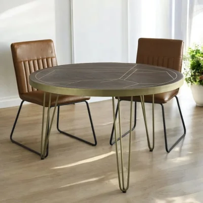 OAT Home Limerick Wooden Dark Gold Round 120cm Dining Table