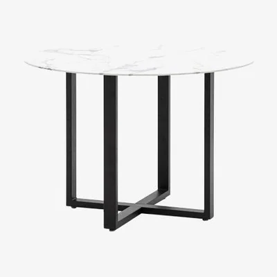 Perch and Parrow Crisscross Dining Table in White Marble