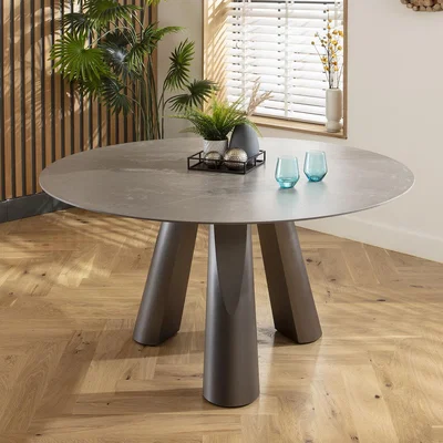 Quatropi Dynasty Round 6 Seat Ceramic Marble Dining Table Grey 150cm