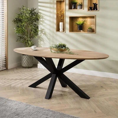 Quatropi Wooden Oval Dining Room Table For 6 Natural Ash Star Spider Legs 200cm