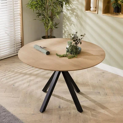 Quatropi Modern 4 Seat Solid Wooden Round Dining Table Natural Star Base 120cm