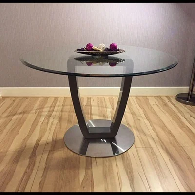 Quatropi Modern 1.2m Round Clear Glass Dining Table Grey stem & steel Base 4396