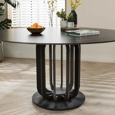 Quatropi Dynasty 6 Seater Round Ceramic Dining Table Black 150cm