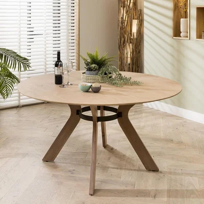 Quatropi Modern 6 Seater Solid Wooden Round Dining Table For 6 Natural 150cm