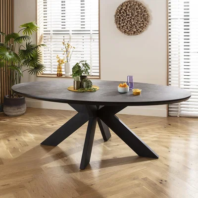 Quatropi Switch HPL Modern Oval Black Dining Table 220x120cm