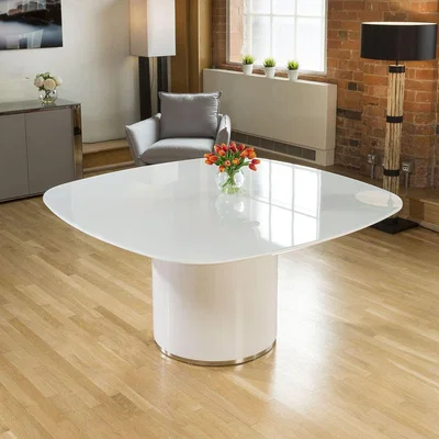 Quatropi Stunning Quatropi Large Square Dining Table White High Gloss Glass Top