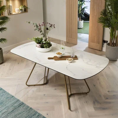 Quatropi Contemporary Extendable Dining Table White Ceramic Marble 8 Seater