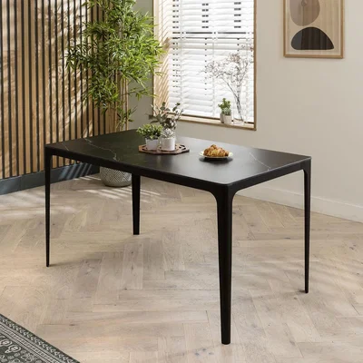 Quatropi Quatropi Premium Black Ceramic Dining Table - 4 Seater 140cm Marble-Effect Top