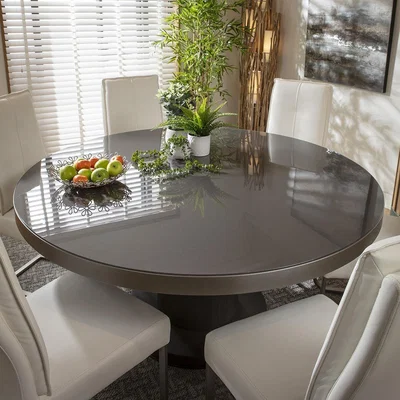 Quatropi Moon Round Glass 6 Seater Dining Table Grey Oak Wash 150cm