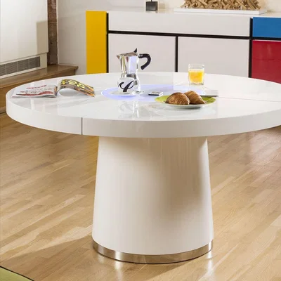 Quatropi Large Round White Gloss Dining Table Glass lazy susan LED lighting 1.4