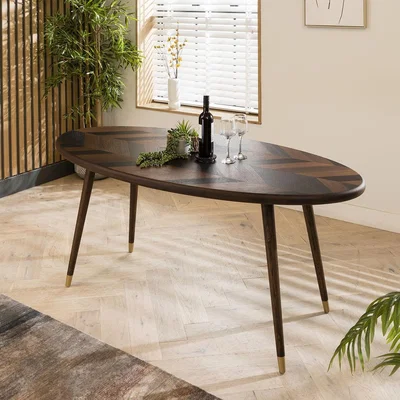 Quatropi Modern 6 Seater Oval Kitchen Dining Table Chevron Brown Oak 180x90cm