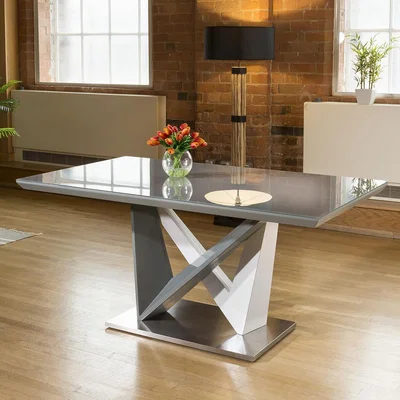 Quatropi Large Rectangular Modern Dining Dining Table Grey Glass 160x90cm top