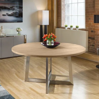 Quatropi Modern Jupiter Solid Oak Round Dining Table Natural 150cm #KK6